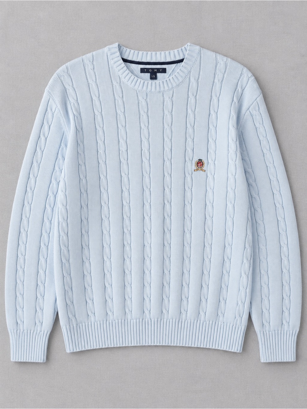 Vintage 90s Tommy Hilfiger Pale Blue Cable Knit Crewneck Sweater